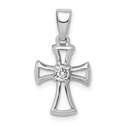 Sterlingsilber Rhodiniert Zirkonia Offen Kreuz Anhänger