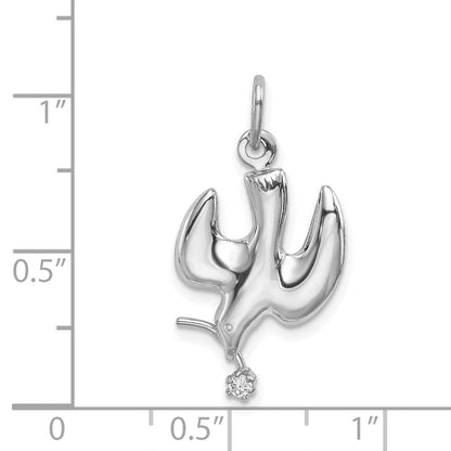 Sterlingsilber Rhodiniert Poliert Taube mit Zirkonia Anhänger