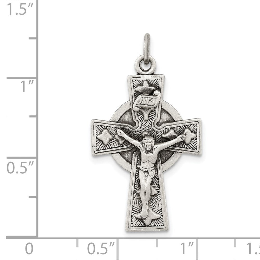 Sterlingsilber Antikisiert Satiniert Irish Kruzifix Kreuz Anhänger