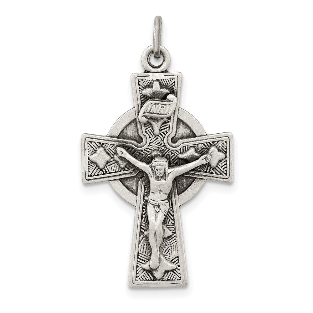Sterlingsilber Antikisiert Satiniert Irish Kruzifix Kreuz Anhänger