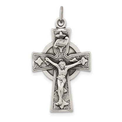 Sterlingsilber Antikisiert Satiniert Irish Kruzifix Kreuz Anhänger
