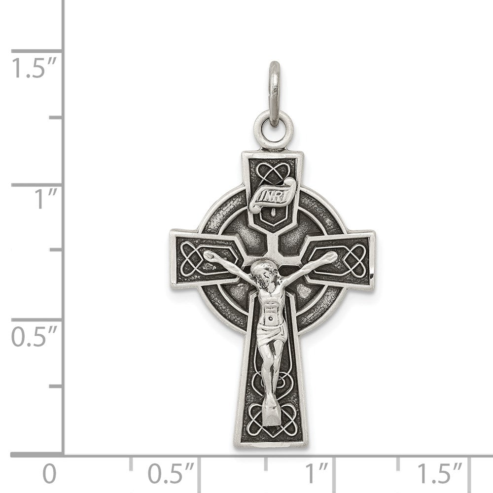 Sterlingsilber Antikisiert Satiniert Irish Kruzifix Kreuz Anhänger