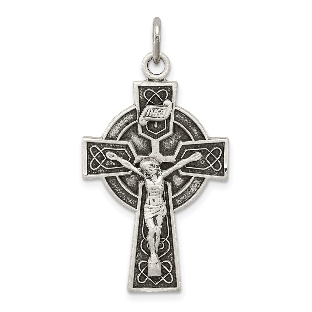 Sterlingsilber Antikisiert Satiniert Irish Kruzifix Kreuz Anhänger