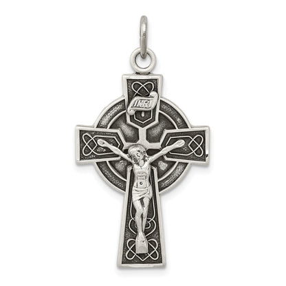 Sterlingsilber Antikisiert Satiniert Irish Kruzifix Kreuz Anhänger