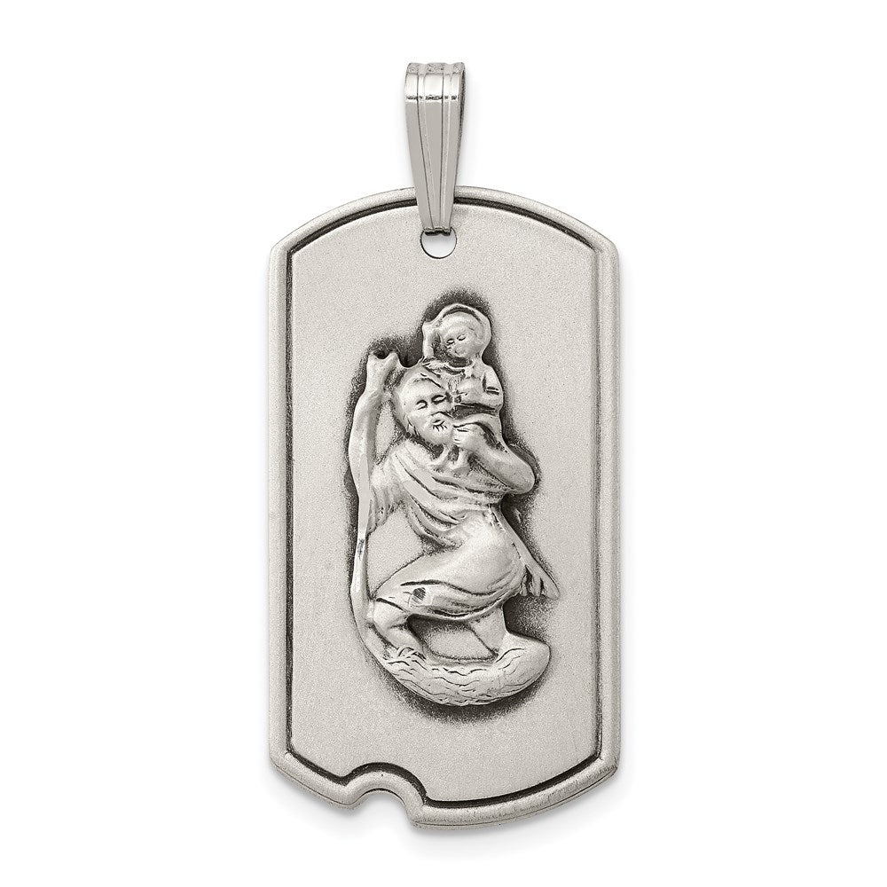 Sterlingsilber Satiniert Antikisiert St. Christopher Erkennungsmarke Anhänger