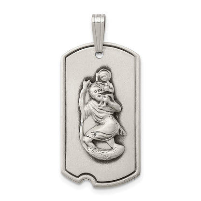 Sterlingsilber Satiniert Antikisiert St. Christopher Erkennungsmarke Anhänger