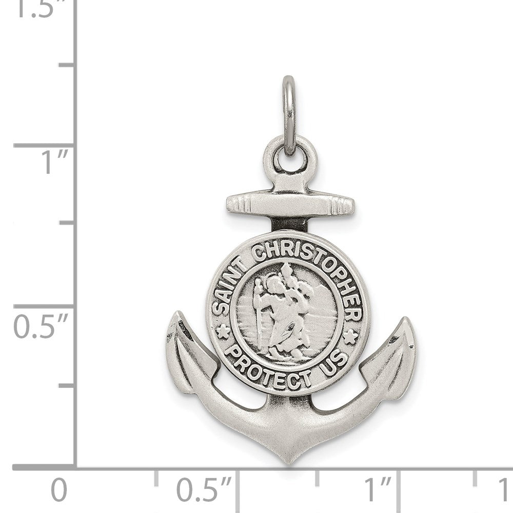 Sterlingsilber Antikisiert Satiniert St Christopher Anker Medaille Anhänger