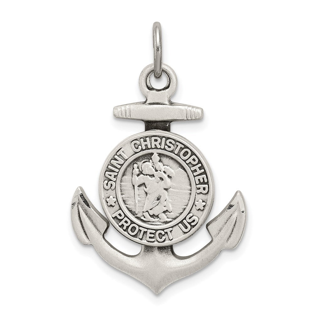 Sterlingsilber Antikisiert Satiniert St Christopher Anker Medaille Anhänger