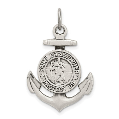 Sterlingsilber Antikisiert Satiniert St Christopher Anker Medaille Anhänger