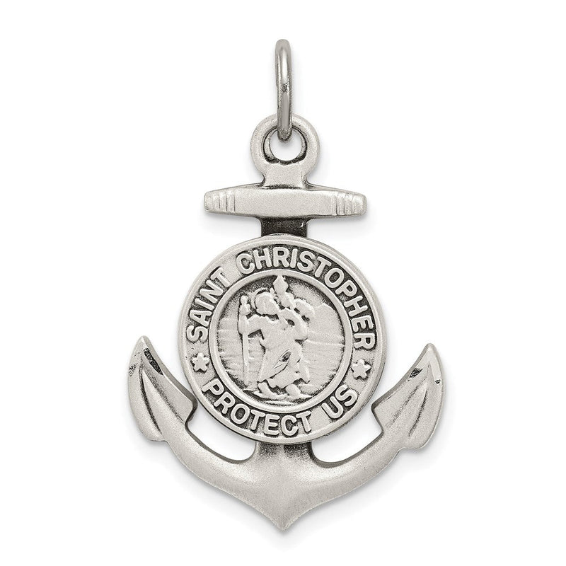 Sterlingsilber Antikisiert Satiniert St Christopher Anker Medaille Anhänger