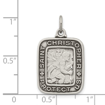 Sterlingsilber Antikisiert Quadratisch St. Christopher Medaille Anhänger
