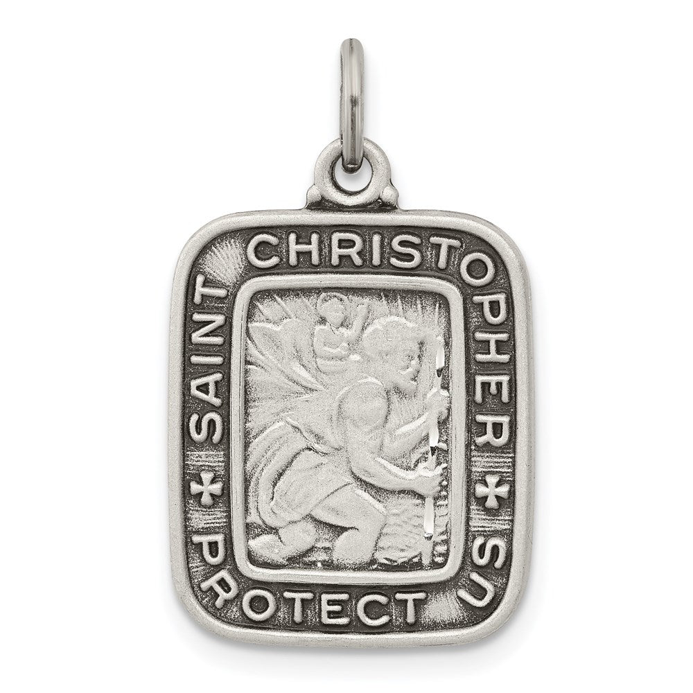 Sterlingsilber Antikisiert Quadratisch St. Christopher Medaille Anhänger