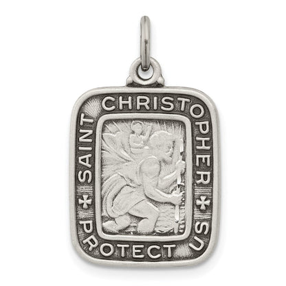 Sterlingsilber Antikisiert Quadratisch St. Christopher Medaille Anhänger