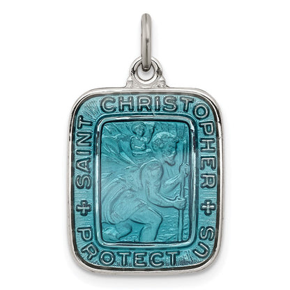 Sterlingsilber Blau Emaille Quadratisch St. Christopher Medaille Anhänger
