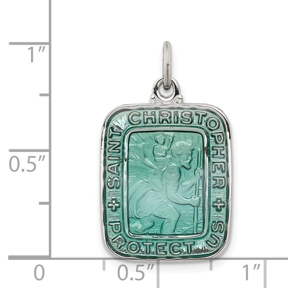 Sterlingsilber Teal Emaille Quadratisch St. Christopher Medaille Anhänger