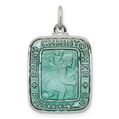 Sterlingsilber Teal Emaille Quadratisch St. Christopher Medaille Anhänger