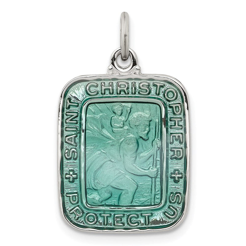Sterlingsilber Teal Emaille Quadratisch St. Christopher Medaille Anhänger