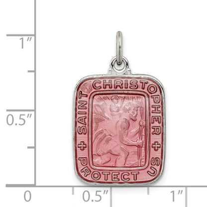 Sterlingsilber Rosa Emaille Quadratisch St. Christopher Medaille Anhänger
