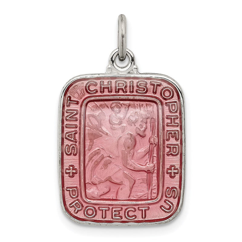 Sterlingsilber Rosa Emaille Quadratisch St. Christopher Medaille Anhänger