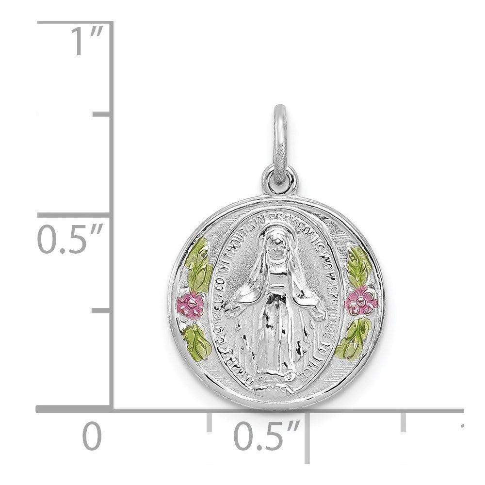 Sterlingsilber Rhodiniert Poliert Epoxid Wundertätig Medaille Anhänger
