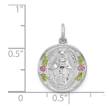 Sterlingsilber Rhodiniert Poliert Epoxid Wundertätig Medaille Anhänger