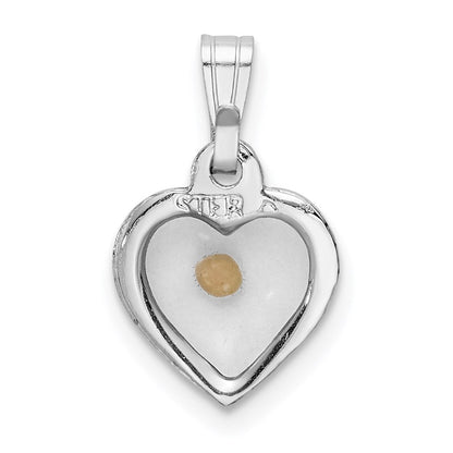 Sterlingsilber Rhodiniert Klein Herz mit Mustard Seed Anhänger