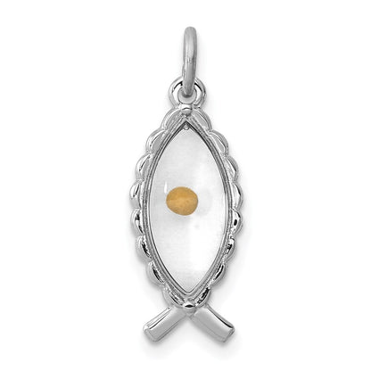 Sterlingsilber Rhodiniert Epoxid Ichthus mit Mustard Seed Anhänger