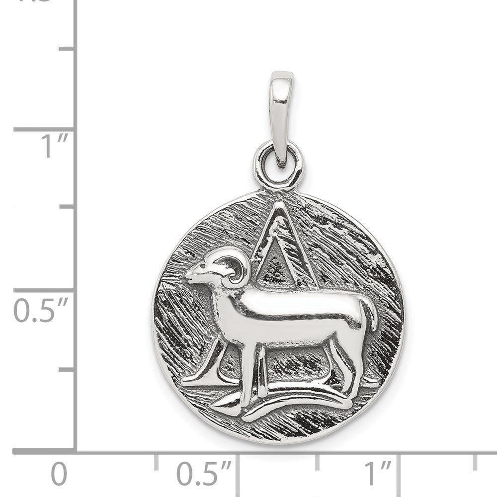Sterlingsilber Poliert Antik Finish Aries Horoscope Tierkreis Anhänger