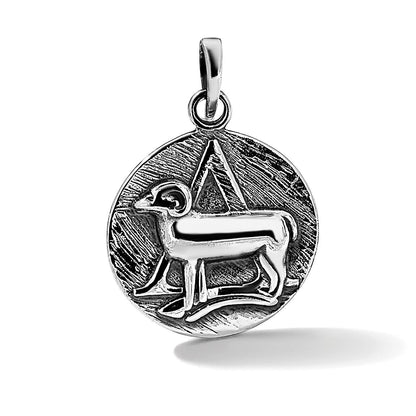 Sterlingsilber Poliert Antik Finish Aries Horoscope Tierkreis Anhänger