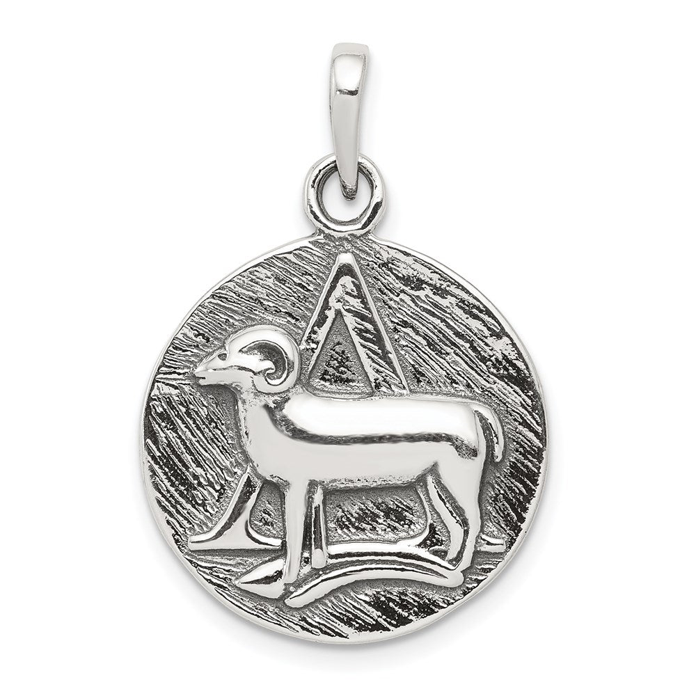 Sterlingsilber Poliert Antik Finish Aries Horoscope Tierkreis Anhänger