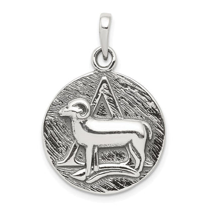 Sterlingsilber Poliert Antik Finish Aries Horoscope Tierkreis Anhänger