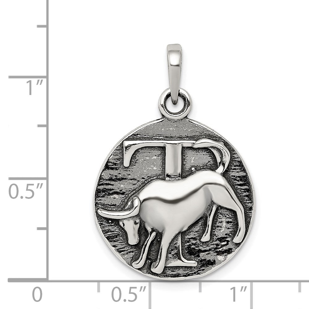 Sterlingsilber Poliert Antik Finish Taurus Horoscope Tierkreis Anhänger