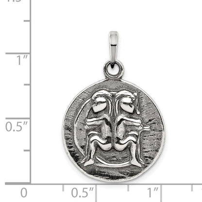 Sterlingsilber Poliert Antik Finish Gemini Horoscope Tierkreis Anhänger