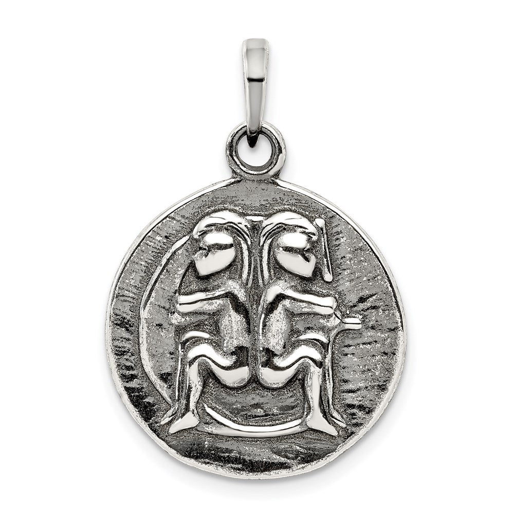 Sterlingsilber Poliert Antik Finish Gemini Horoscope Tierkreis Anhänger