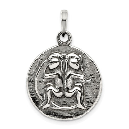 Sterlingsilber Poliert Antik Finish Gemini Horoscope Tierkreis Anhänger