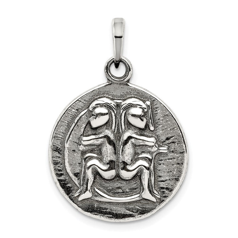 Sterlingsilber Poliert Antik Finish Gemini Horoscope Tierkreis Anhänger
