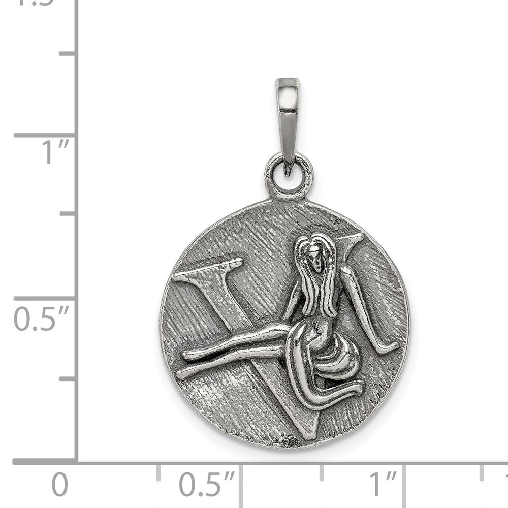 Sterlingsilber Poliert Antik Finish Virgo Horoscope Tierkreis Anhänger