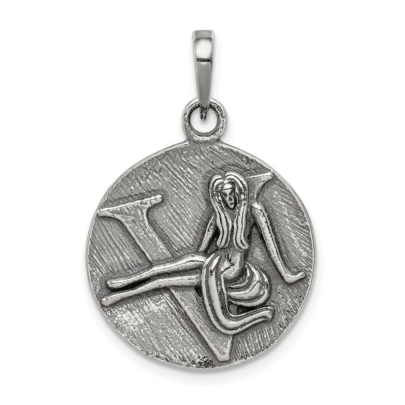 Sterlingsilber Poliert Antik Finish Virgo Horoscope Tierkreis Anhänger
