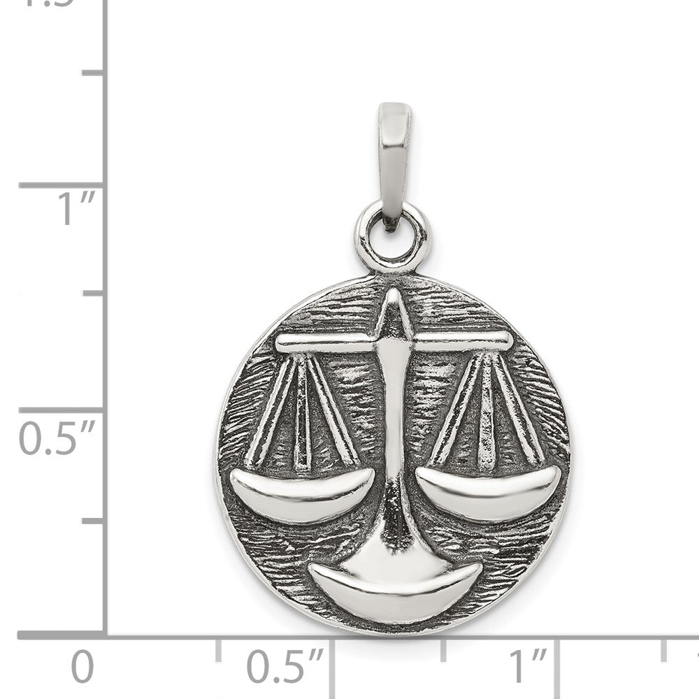 Sterlingsilber Poliert Antik Finish Libra Horoscope Tierkreis Anhänger