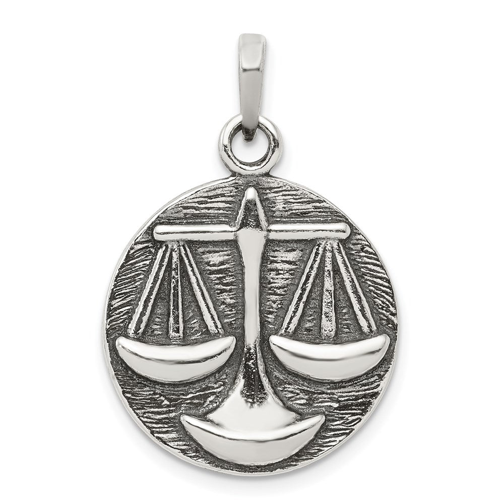 Sterlingsilber Poliert Antik Finish Libra Horoscope Tierkreis Anhänger