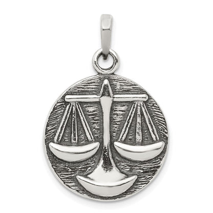 Sterlingsilber Poliert Antik Finish Libra Horoscope Tierkreis Anhänger