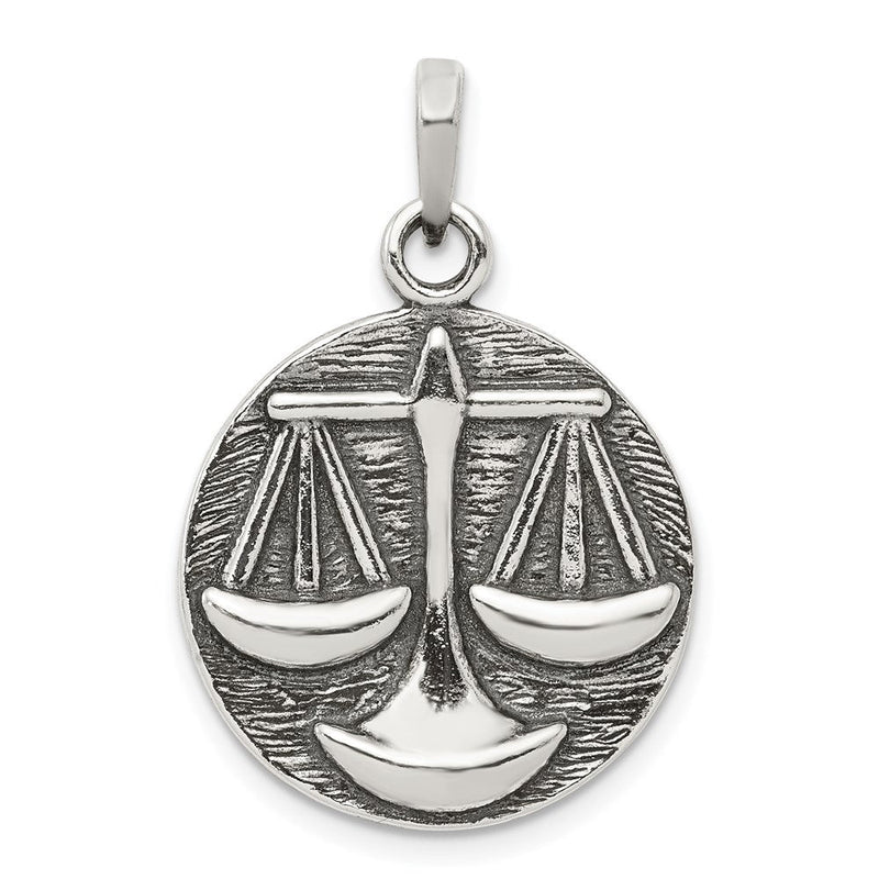 Sterlingsilber Poliert Antik Finish Libra Horoscope Tierkreis Anhänger