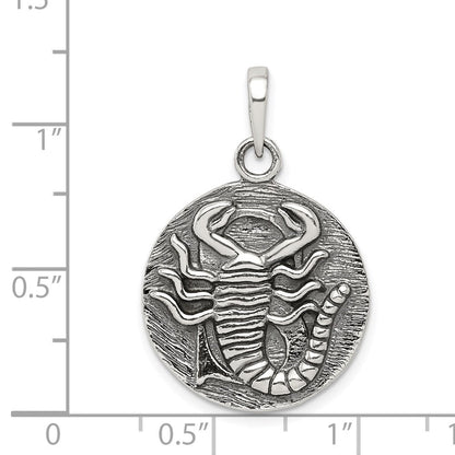 Sterlingsilber Poliert Antik Finish Scorpio Horoscope Tierkreis Anhänger
