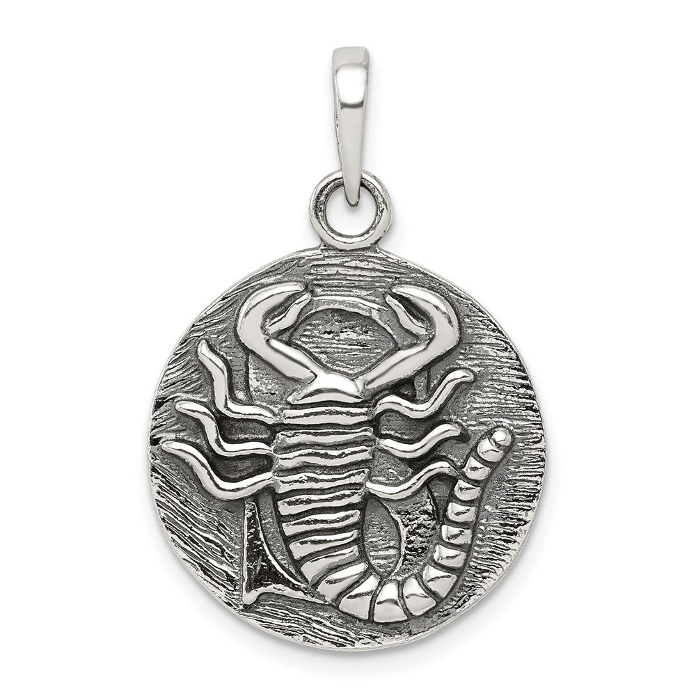 Sterlingsilber Poliert Antik Finish Scorpio Horoscope Tierkreis Anhänger