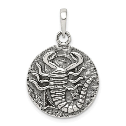 Sterlingsilber Poliert Antik Finish Scorpio Horoscope Tierkreis Anhänger