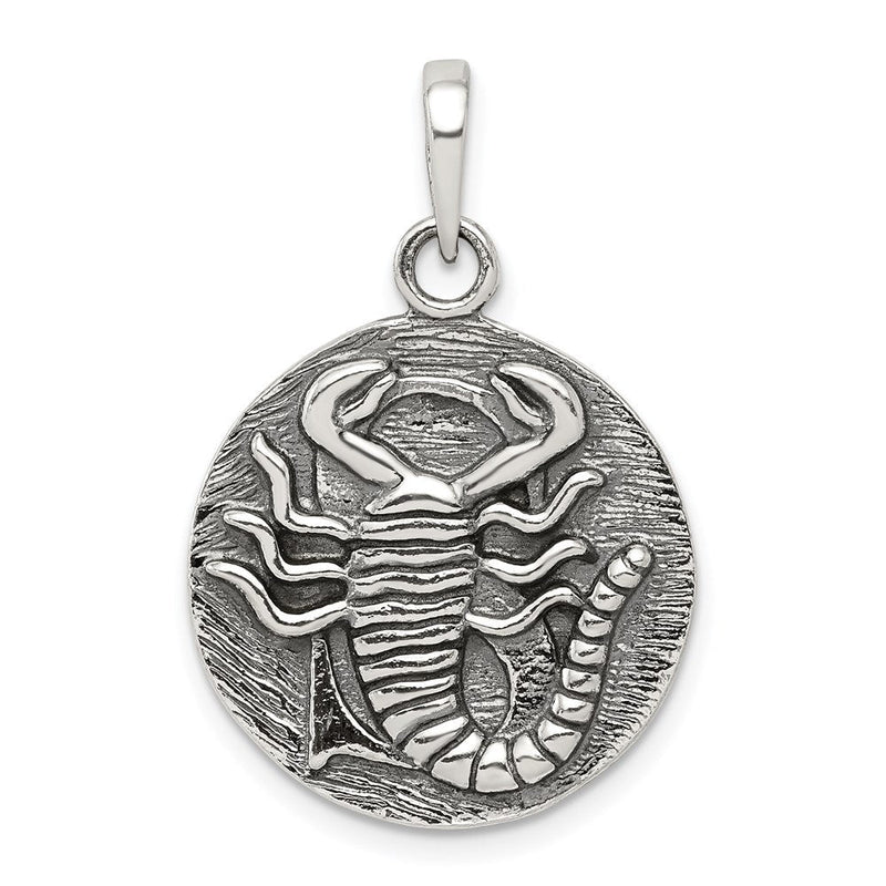 Sterlingsilber Poliert Antik Finish Scorpio Horoscope Tierkreis Anhänger