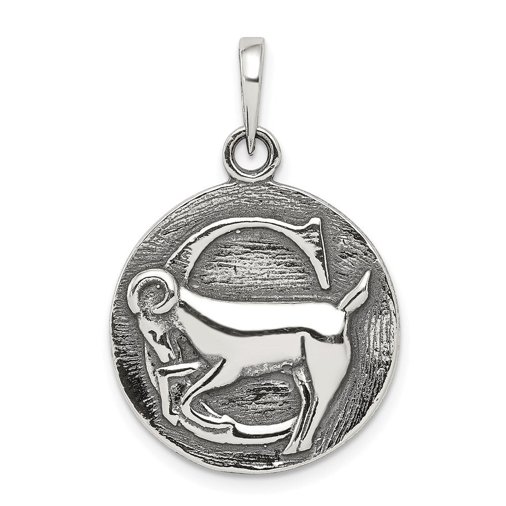 Sterlingsilber Poliert Antik Finish Capricorn Horoscope Tierkreis Anhänger