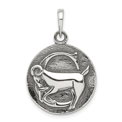 Sterlingsilber Poliert Antik Finish Capricorn Horoscope Tierkreis Anhänger