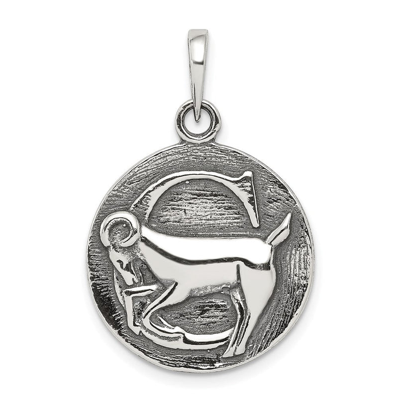 Sterlingsilber Poliert Antik Finish Capricorn Horoscope Tierkreis Anhänger