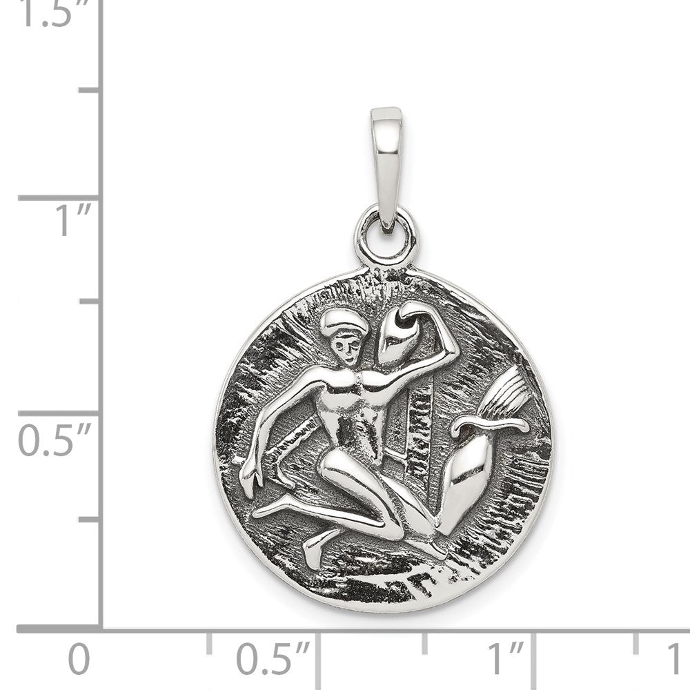 Sterlingsilber Poliert Antik Finish Aquarius Horoscope Tierkreis Anhänger